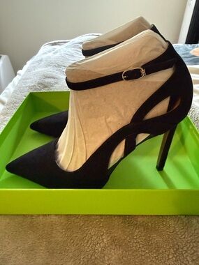 Sam Edelman Adelisa Black Suede Pointed Toe Ankle-Strap Pump